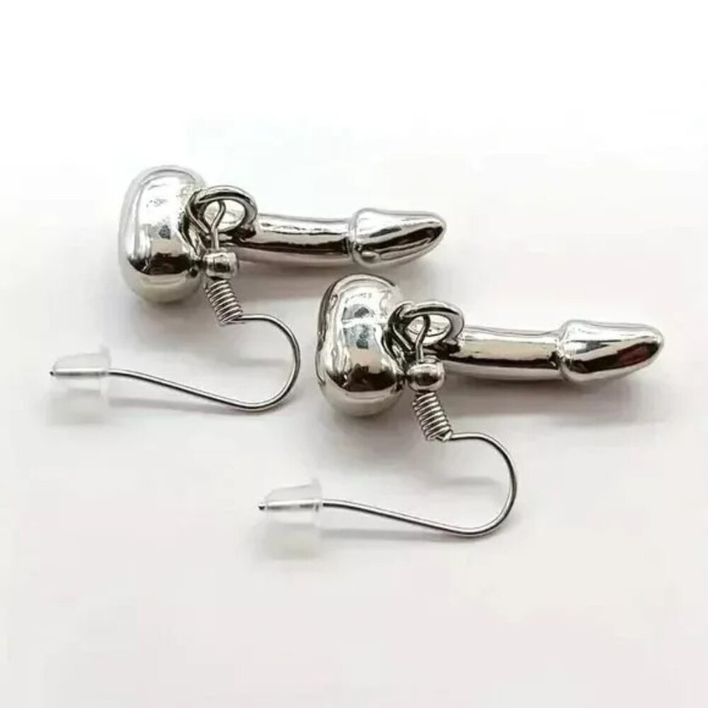 COPY - PENIS DICK Balls NUTS Gag Gift Funny Earrings Silver or Gold